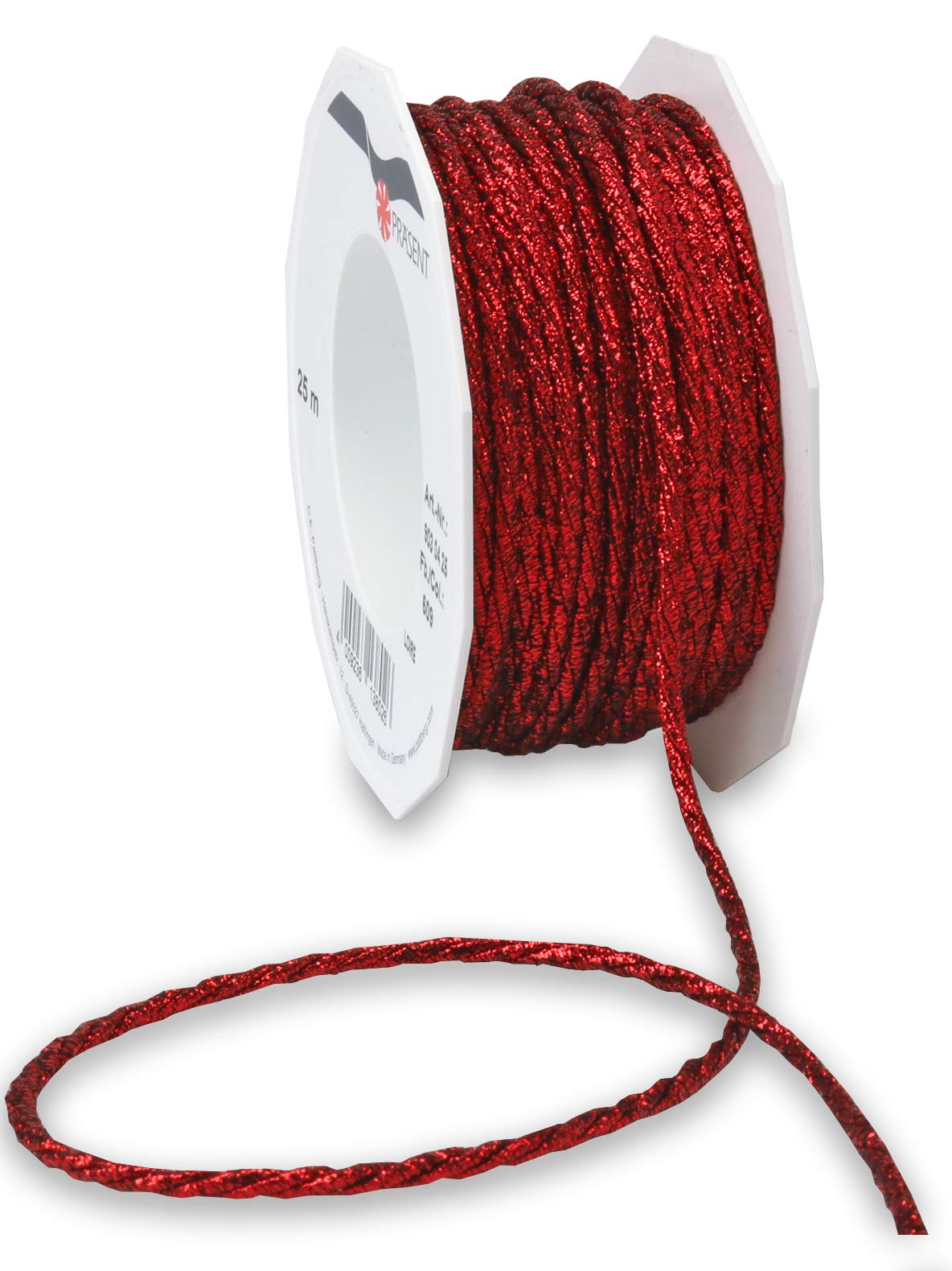 Präsent - Loire Cord Ribbon Red 25 m Length - 4 mm Width