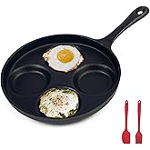 waykea 4-Cup Cast Iron Fried Egg Pan 9.5” Pancake Pan Burger Omelet Cooker Griddle Egg Skillet for Breakfast, Kitchen Cookware for Gas Stove & Induction Cooker