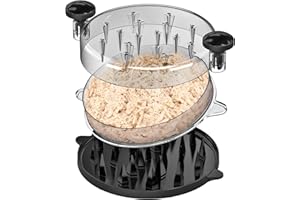 HWONMTE Upgraded Chicken Shredder Tool Twist, Professional Visible Meat Shredder Machine with Removable Plate,Transparent Cover, Ergonomic Handle, Anti-Slip Chicken Grinder, Dishwasher Safe (black)