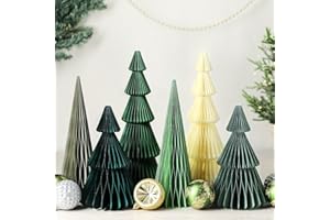 Watersay 6 Pcs Green Christmas Tree Honeycomb Centerpiece Minimalist 3D Paper Trees Centerpiece Modern Christmas Decor Rustic Reusable Table Decoration for Home Decor Xmas Gift