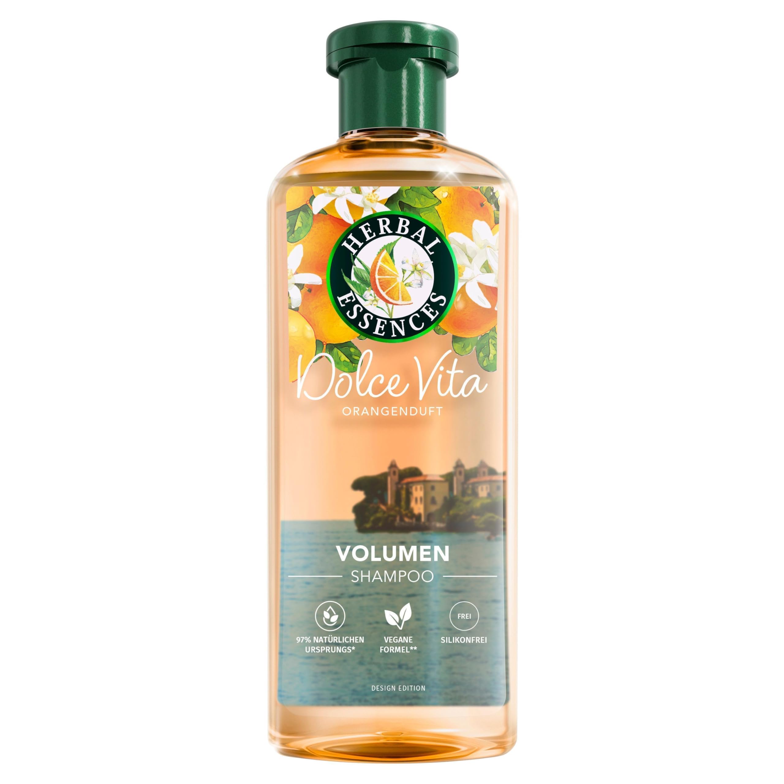 Herbal Essences Volumen Shampoo mit Orangenduft 350ml, Von feinem Haar zu gestärktem Haar voller Volumen von der Wurzel bis zur Spitze, Mit Inhaltsstoffen natürlichen Ursprungs, Vegan, ohne Silikone