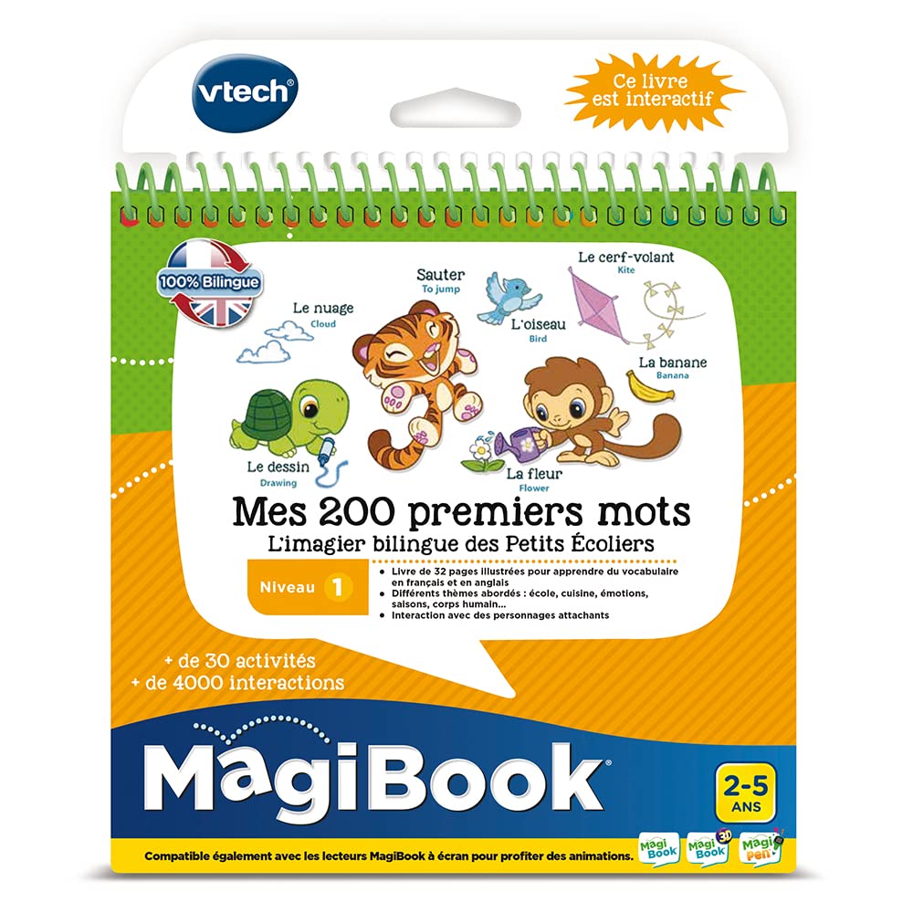 VTech – MagiBook – My 2 First Words French/English – Learn English – Bilingual Book, Educational Book – French Version