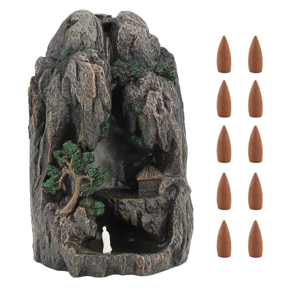LetCart Waterfall Mountain Tower Backflow Resin Incense Burner Holder Sandalwood Furnace with 10 Cones