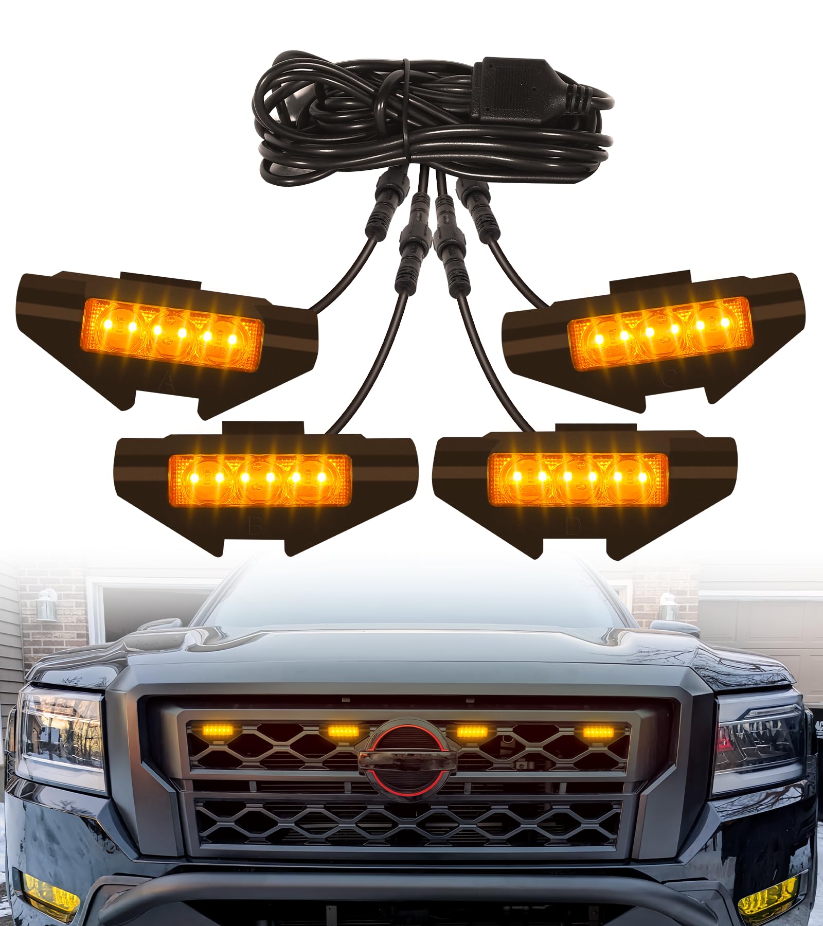 Photo 1 of Grill Lights for Nissan Frontier 2022-2024 Front Bumper Grille Marker Accent Head Lamps DRL PRO 4X X S SV SL Accessories (Amber)