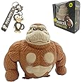 WAYFENGLI Squishy Monkey Toy with Keychain, Stretchy Gorilla Fidget Toy, Stress Relieving Splat Monkey, Ideal Gifts for Kids, Birthday & Christmas (Brown)