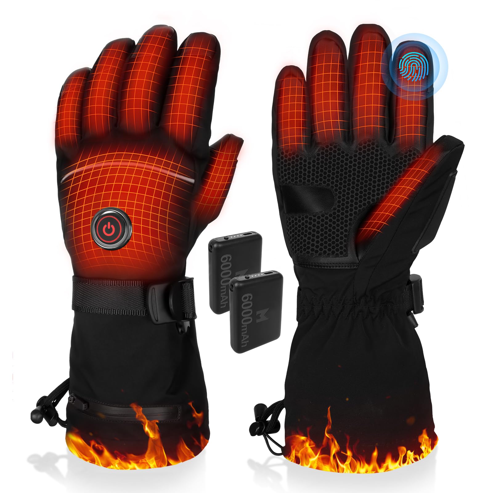 Photo 1 of ***HAS INCORRECT BATTERY *** PEKWZIZ Heated Gloves, 5V 6000mAh Rechargeable Heated Gloves for Men Women, Waterproof & Upgrade Non-Slip Electric Heating Glove for Motorcycling, Hunting, Skiing, Outdoor Work(Black, XL)
