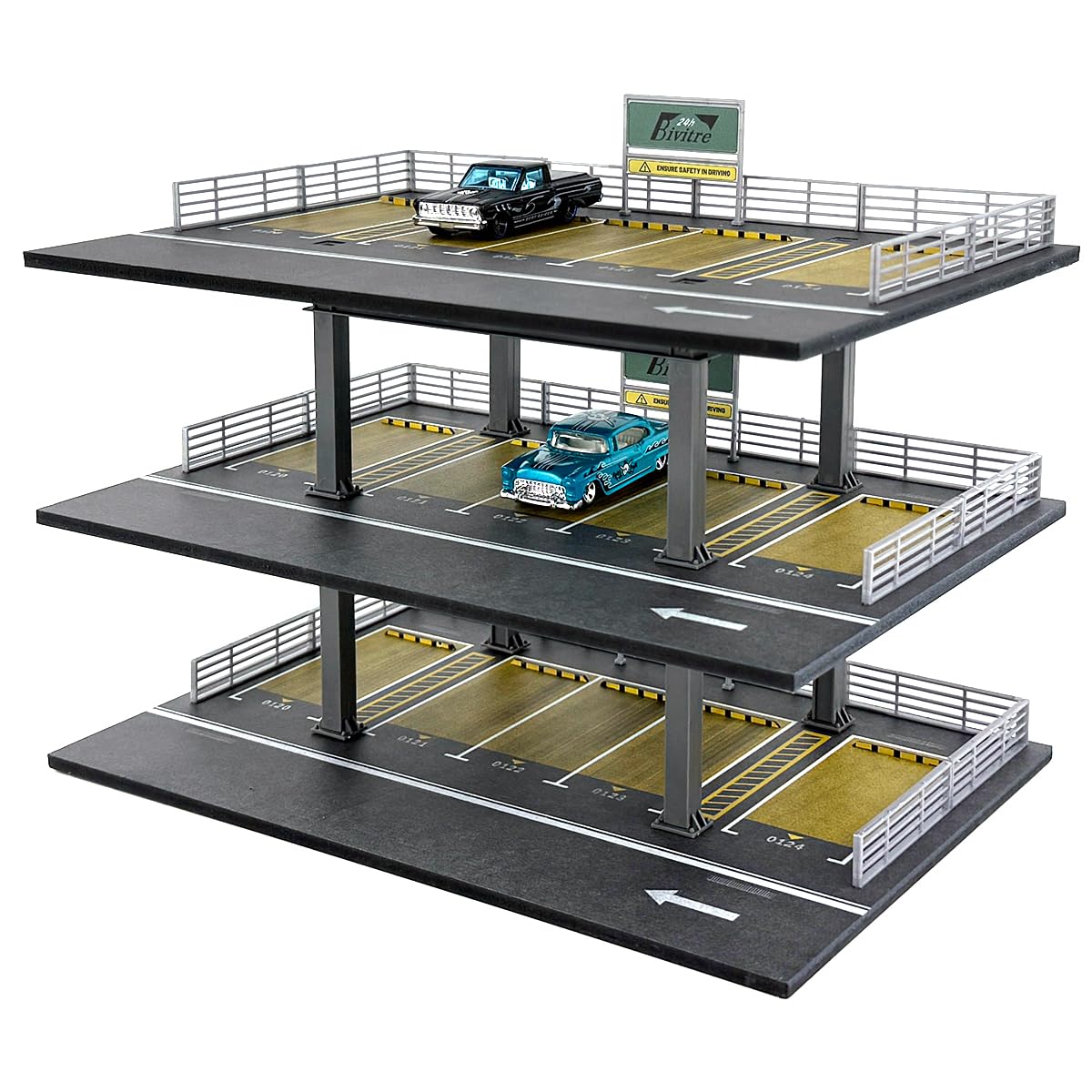 Photo 1 of 1/64 Scale Die-cast Model Car Display Case Organizer - Parking Garage Diorama Compatible with Hot Wheels Matchbox Mini GT,for Toy Car Display and Storage 15 Parking Spaces(Horizontal Railing)