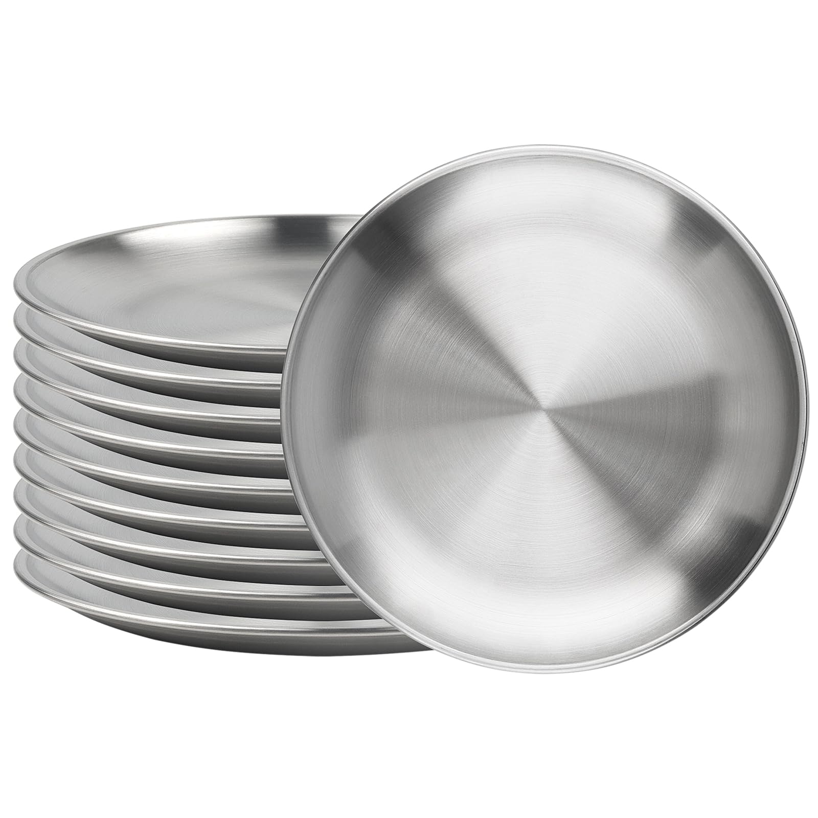 ZOENHOU 10 Pcs 20cm Stainless Steel Dinner Plates, Round Serving Platter Plates Dishes, Rust Resistant Silver Metal Plates for Camping, Barbecue, Picnics, and Outdoor Use