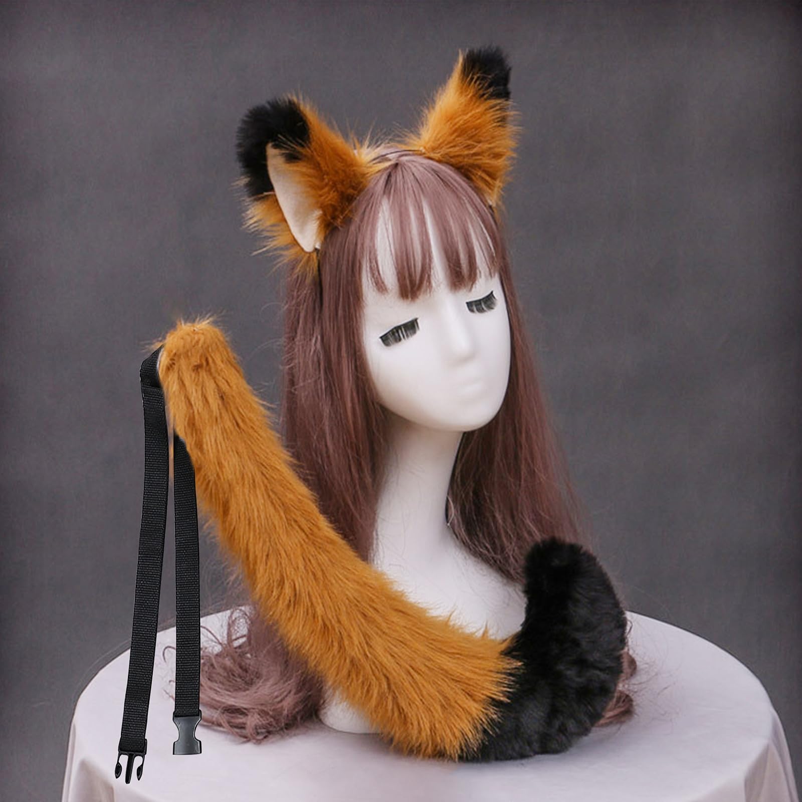 XINCHIA Faux Furry Fox Ears Headband and Tail Set Halloween Fluffy Animal Hairband Hair Hoop Long Tail Set Soft Cosplay Fancy Dress Costume Accessories Animal Dress Up Party Decoration for Women