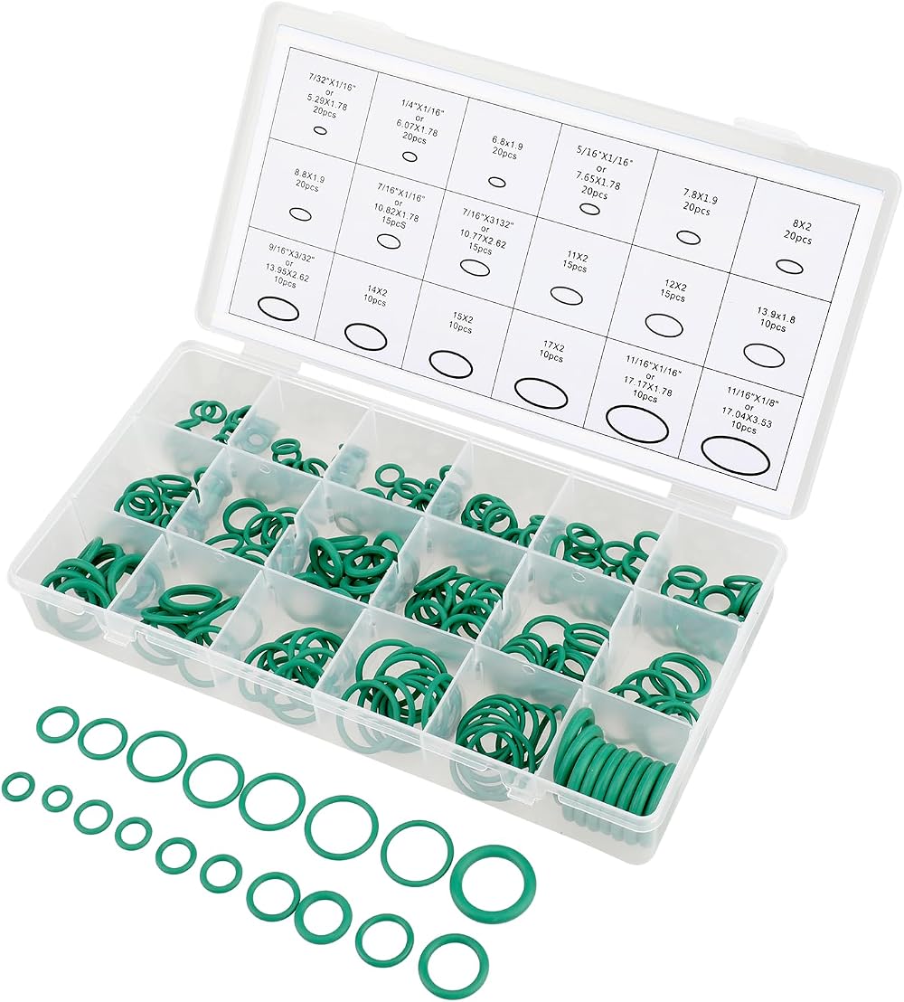 KALIONE 270 Pcs Green Rubber AC O Ring Kit Seal Gasket Assortment for Air