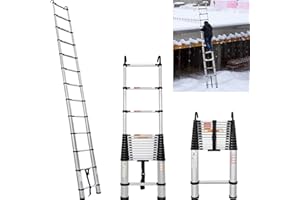ANSIMIDA 16.5FT Telescoping Ladder, Aluminum Collapsible Ladder with 2 Detachable Hooks, Lightweight Safety Lock Design, Portable Extension Ladder with Non-Slip Feet for Household Daily or RV Work