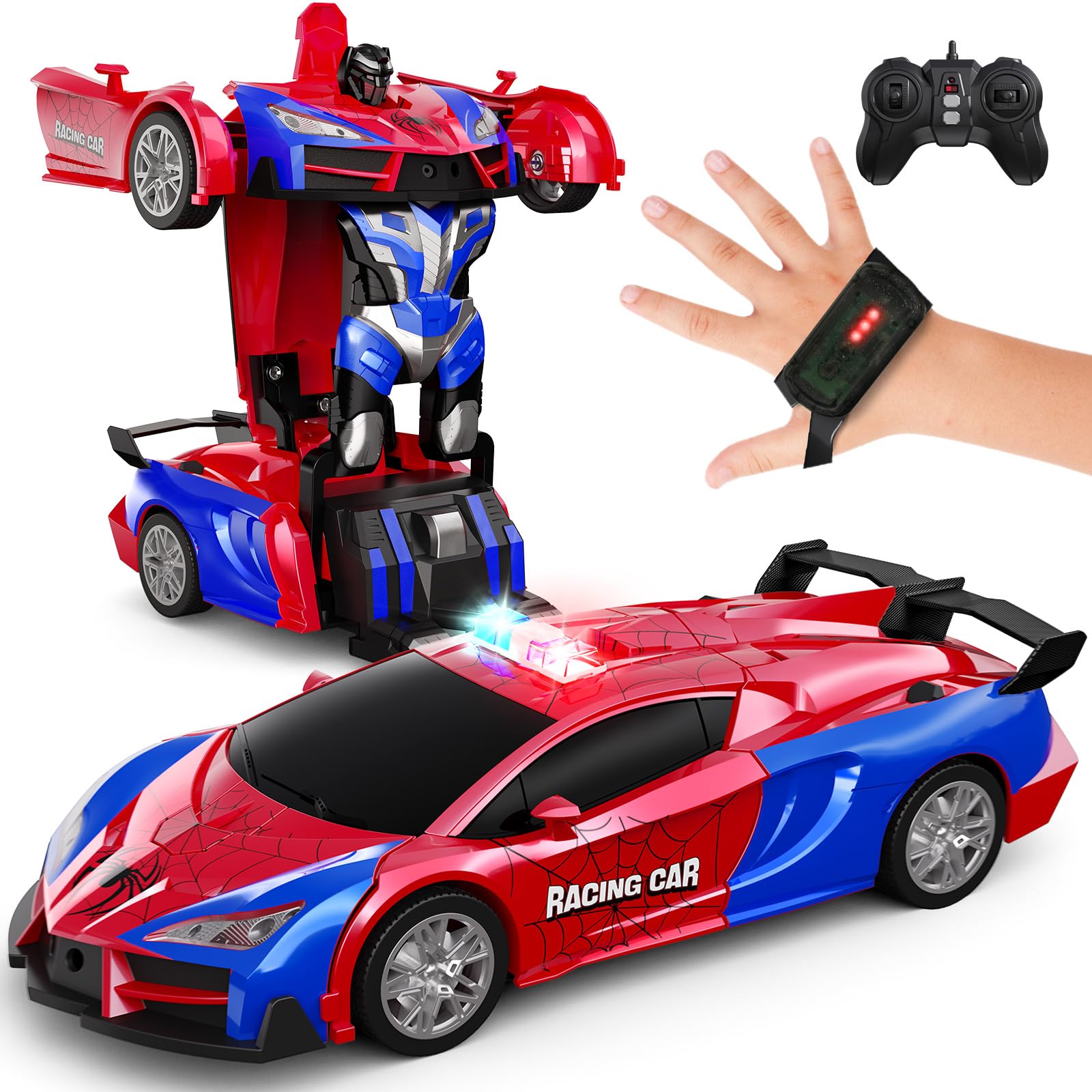 Tecnock 2026 Remote Control Cars Gesture Sensing, Transform Robot RC Cars for Kids, 2.4GHz One Button Transformation Robot Toy with LED Lights, Car Toy Gift for Age 4-12 Boys/Girls