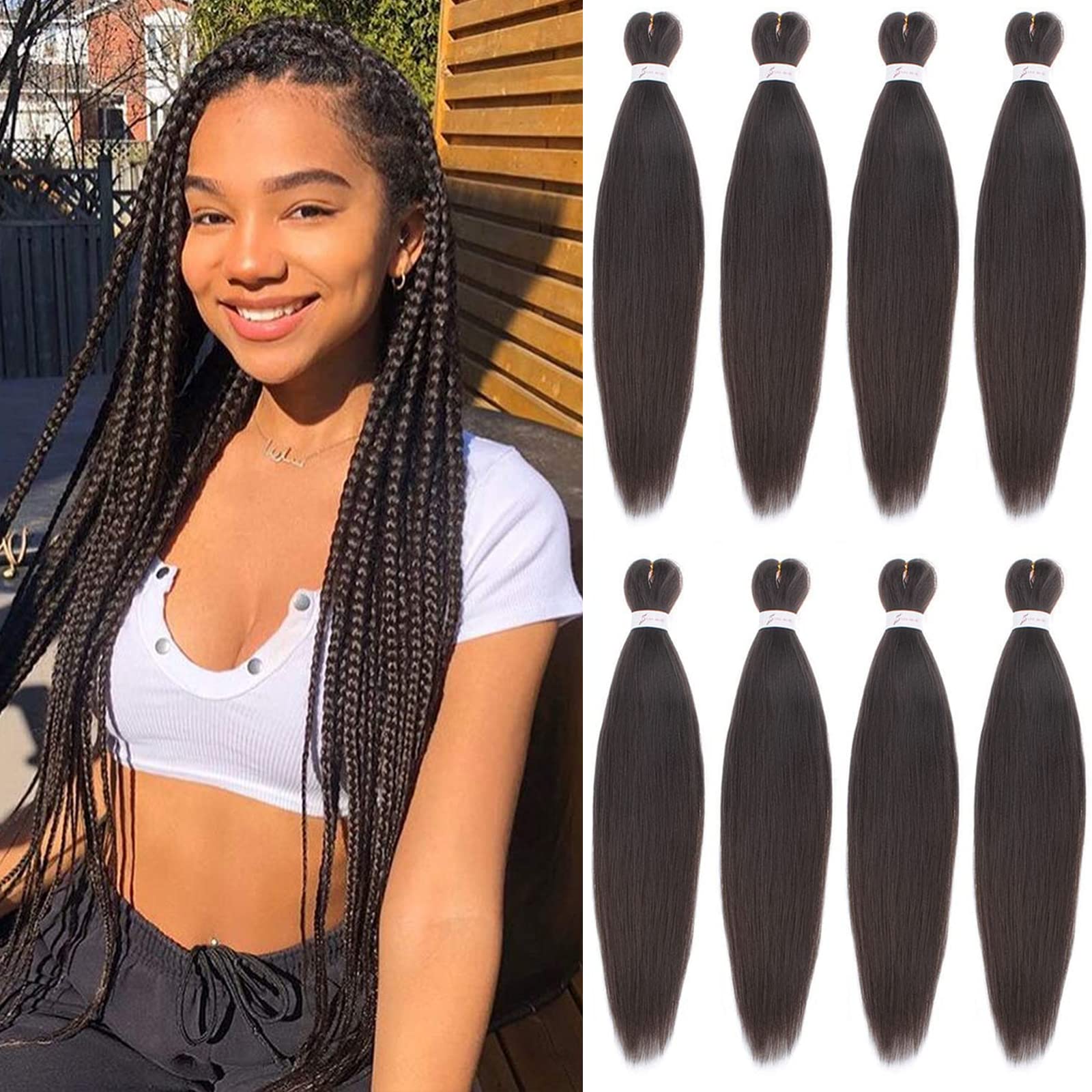 Xtrend 26 Inch 8 Packs Pre-stretched EZ Braiding Hair Professional Easy Crochet Braiding Hair Hot Water Setting Perm Yaki Synthetic Hair for Twist Braids Hot Water Setting (4#)