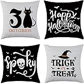 Mimkus Halloween Throw Pillow Covers 18x18 Set of 4 Black Cat Spider Web Skull Decorative Cushion Case Trick or Treat Pillowcase for Home Decor