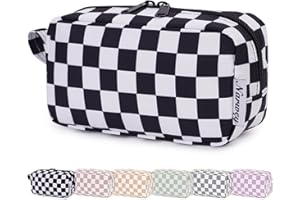 Narwey Small Checkered Cute Makeup Bag for Purse Make Up Bags Women with Comparments Travel Mini Cosmetic Bag Organizer Zippe