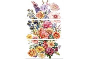 Peacoblue Rub on Floral Transfer Decals for Furniture Crafts 6"x12", 3Pcs Waterproof UV Transfer Decals Sticker for Dresser, Glass, Porcelain, Paper, Wood, Decor(Vintage Flowers)