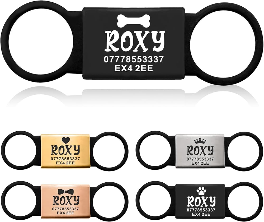 EDSG Dog Tags for Pets Engraved UK Slide On Personalised Silent ID Tag Black