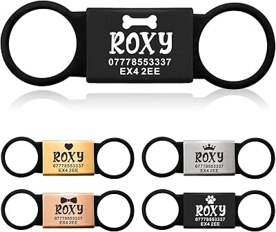 EDSG Dog Tags for Pets Engraved UK Slide On Personalised Silent ID Tag Black