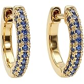 Dremmy Studios Dainty CZ Huggie Hoop Earrings 14K Gold Plated Chunky Simple Cute Thick Round Frill Bead Ball Starburst Cuff Earrings Cubic Zirconia Hoop Earrings Minimalist Personalized Gift for Her