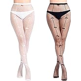 SERAPHY Patterned Tights for Women Black White Lace Tights Floral Fishnet Stockings Pattern Pantyhose Leggings for Halloween