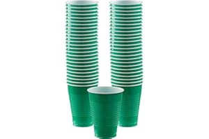 Amscan Premium Festive Green Plastic Cups (12 oz) 50 Count - Stackable, Heavy-Duty & Eco-Friendly Party Drinkware, Vibrant Color & Ultimate Durability
