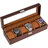ProCase Watch Box, 6 Slot Mens Watch Display Case, Espresso | Watches Collection Storage Holder Organizer for Men Women, Glass Lid, Anniversary Christmas Birthday Gift for Dad Father