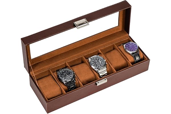 ProCase Watch Box for Men Woman, Father Day Dad Birthday Gifts, Mens Watch Organizer, Watch Case with Glass Lid -6 Slot, Espr