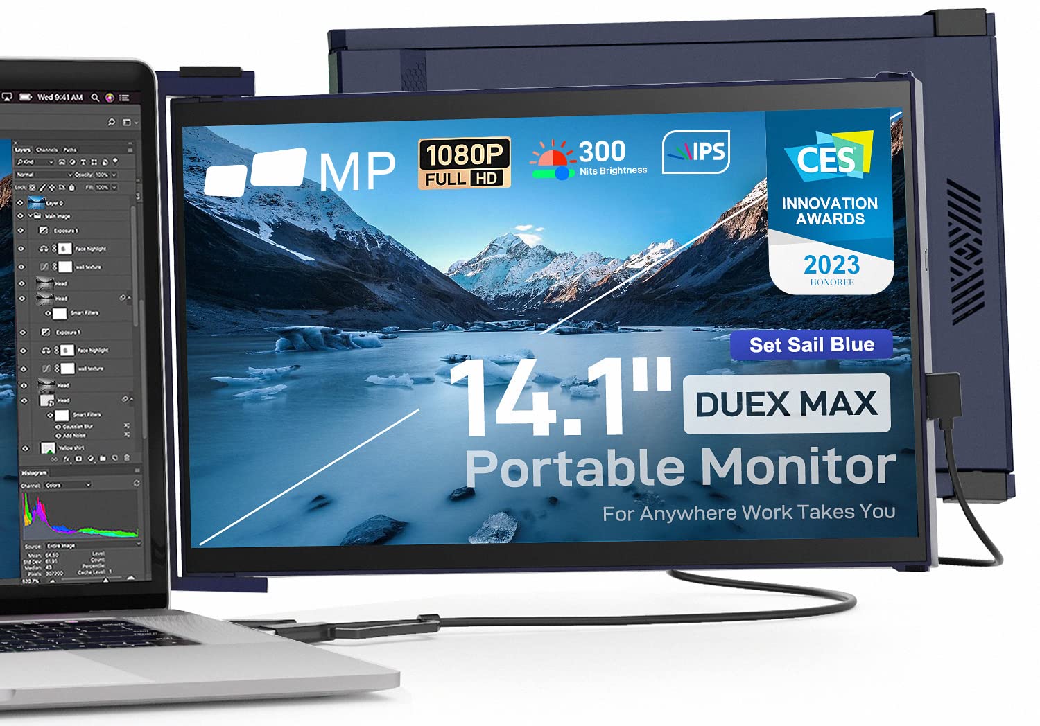 Duex New Mobile Pixels Max 14.1\" Portable Monitor, Full HD 1080P IPS Auto Rotated Laptop Screen Extender, USB A/Type-C USB Powered Plug And Play, Windows/Mac/Android/Switch Compatible (Gunmetal Grey