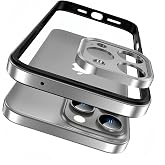 LiShapesuro Metal Aluminum Alloy Phone Bumper Case for iPhone 16 15 Pro Max with Camera Lens Protection Shockproof Silicone Inner Pad Heat Dissipation Frame Cover (Silver, iPhone 15 Pro Max)