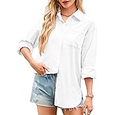 Doreyi Women Linen Button Down Shirts Cotton Long Sleeve Blouse Stylish Casual Collared Work Office Shirt Tops