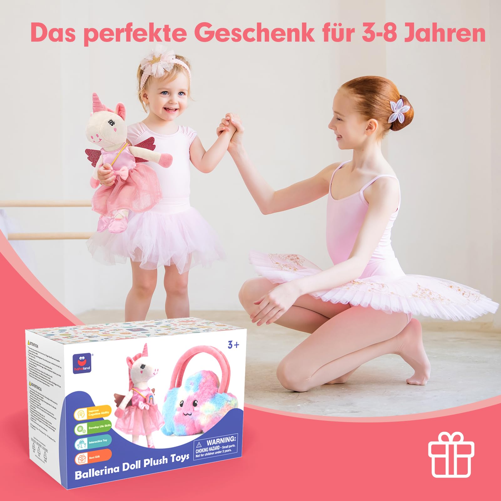 hahaland Plüschtier Einhorn Spielzeug ab 3-8 Jahre,Weiche Ballett Unicorn Stoffpuppe Kuscheln,Einhorns Kuscheltier Set mit 3er-Kleidungsset zum Anziehen,Einhorn Ggeschenke für Mädchen 3 4 5 6 7 Jahre 8