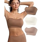 OceanDeer Strapless Bras for Women Non Slip Padded Bandeau Bra Tube Top with Fabric & Clear Straps Seamless Bralette 3 Pack