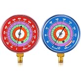 Relaxweex Refrigeration Pressure Gauge Kit R-134a, R-404a, R-2092, R-410a R-134a 0-800psi 1/8" Npt Lower Mount 30inhg-0-250psi, 250-500psi &amp; 0-800psi Degree F Blue Dial &amp; Red Dial (70mm(2-3/4" Dial))