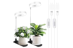 LBW Grow Light for Indoor Plants, Height Adjustable Plant Grow Lamp with Auto On/Off Timer 4/8/12H, 4 Dimmable Brightness, for Small Plants, White, 2 Packs