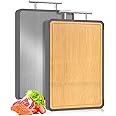 Cutting Boards for Kitchen - Food Grade Double Sided Pure Titanium& Bamboo Chopping Board with Handle, Slip Resistant Non-Tox