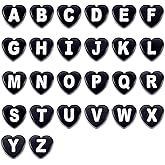 Boutigem 200Pcs White Letter Heart Acrylic Beads Black Love Heart Alphabet Beads Horizontal Hole Capital Letter A-Z Pony Bead 6.5x6.5mm for DIY Friendship Bracelet Necklace Earring Jewelry Making