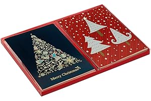 Global Printed Products Boxed Holiday Christmas Greeting Cards Assortment With Premium Foil and Glitter Accents, Christmas Trees (2 Designs, 10 Cards with Envelopes)