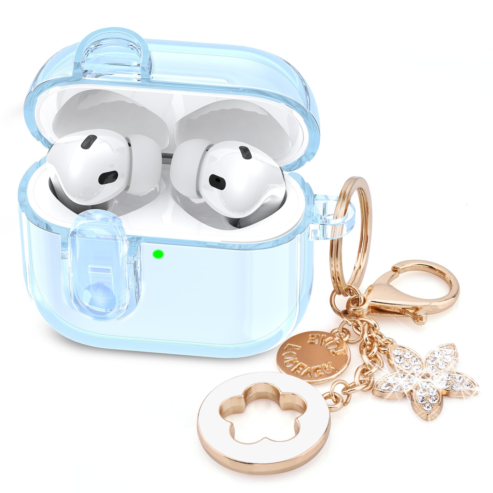Photo 1 of (with Lock) Clear Case Compatible for Cute Apple Airpods Pro 1/2 Cases Women, VISOOM TPU Transparency Air pods Pro 1st 2nd Generation Blue Case Bling Keychain for Airpod Pro2/1