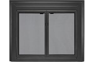 UniFlame - Logan - Cabinet-Style Fireplace Doors with Smoke Tempered Glass (Color: Black, Size: Medium - Fits Opening 30in to 37in W x 25.5in to 32.5in H)