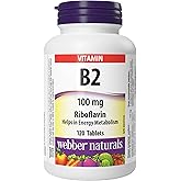 Webber Naturals Vitamin B2 Riboflavin 100 mg, 120 Tablets, Supports Energy Metabolism, Vegan