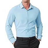 ZITY Mens Hidden Placket Dress Shirts Long Sleeve Button Down Shirt Business Casual Shirts