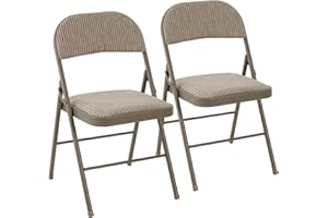 DUMOS 2 Pack Folding Chairs with Padded Cushion and Back - Fabric Stackable Portable Dining Chiars Set, for Home and Office, Conference, Wedding, Party, Patio, Garden, for Indoor Outdoor, Khaki