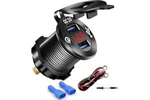 iMESTOU Aluminium Car Charger Quick Charge 3.0 Dual USB Phone Charger Socket Waterproof USB Power Outlet with Voltmeter 10A F