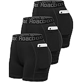 Roadbox Women's Volleyball Compression Shorts with Pockets, 3 Pack Spandex Workout Athletic Shorts for Running Gym Yoga