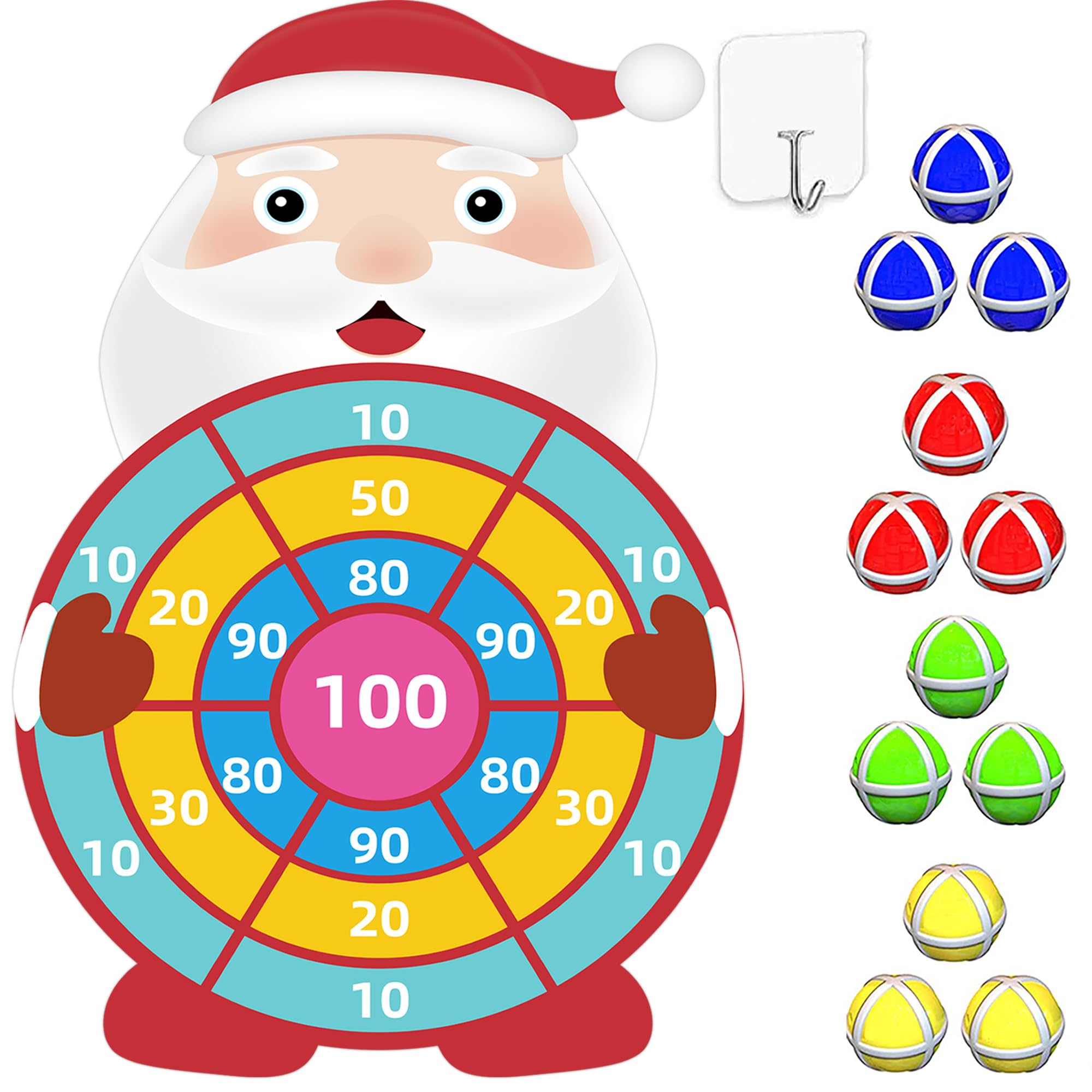 76CM Christmas Decorations - Large Christmas Kids Gifts Toys for 3-9, Santa Claus Dartboard Set with 12 Sticky Balls, Christmas Stocking Fillers Party Favour Indoor Outdoor Games Kids Toys for 4-10