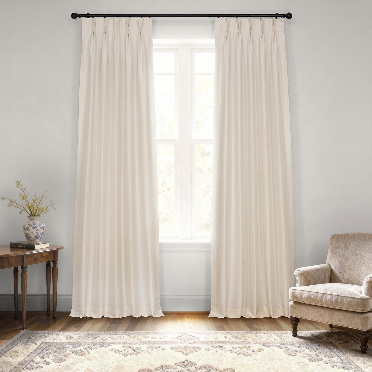 HPD Half Price Drapes PDCH-KBS2BO-108-FP Blackout Vintage Textured Faux Dupioni Pleated Curtain (1 Panel), 25 X 108, Off White