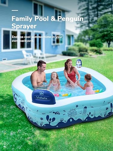 Inflatable Swimming Pool, Valwix Kids Pool with Sprinkler, 90