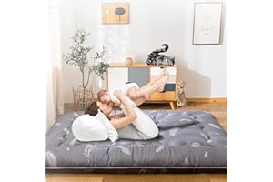 QQP Japanese Futon Floor Mattress Foldable Tatami Floor Mat Bed Portable Adults Kids Sleeping Pad Suitable for Camping, Guest Room, Floor Lounger Car Couch Bed- Twin, Grey Feather