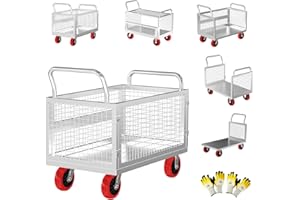 Lomive 5IN1 Heavy Duty Platform Truck with Cage 44x28 Hand Truck Extra Large Version, 2200lbs Capacity Basket Cart with Wheels, Push Dolly with 6” Swivel Casters, Versatile Flatbed
