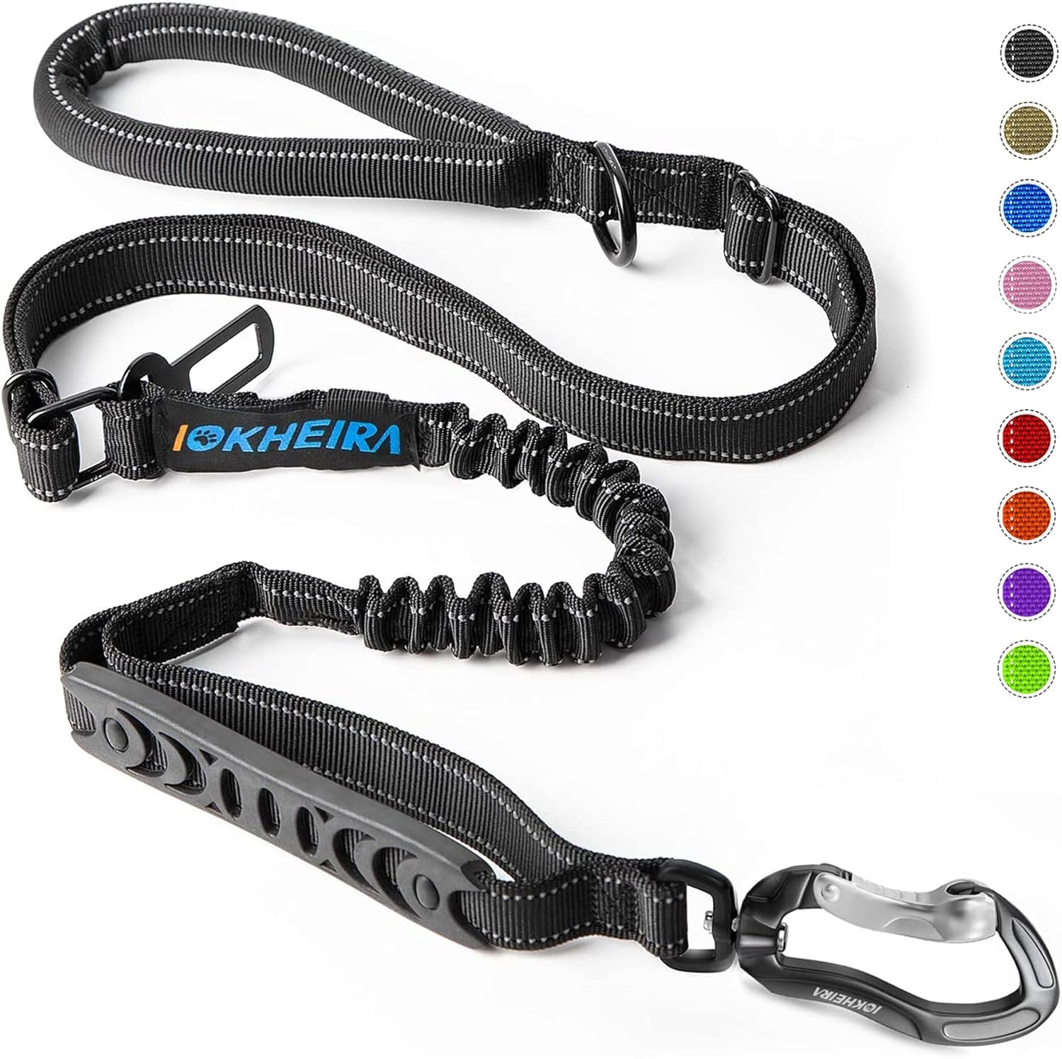 IOKHEIRA Bungee Dog Leash, Anti Pull Dog Leads with Car Seat Belt Buckle, Reflective Thread Dog Leads with Traffic Control Handle, Adjustable Dog Leash for Small Medium Large Dogs